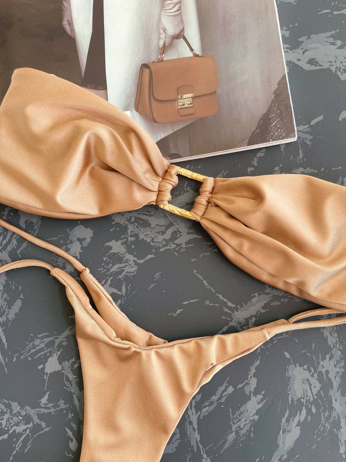 CoCo Bandeau Bikini Bottom - Vintage Ring Coffee Brown - Lovy Bikinis 
